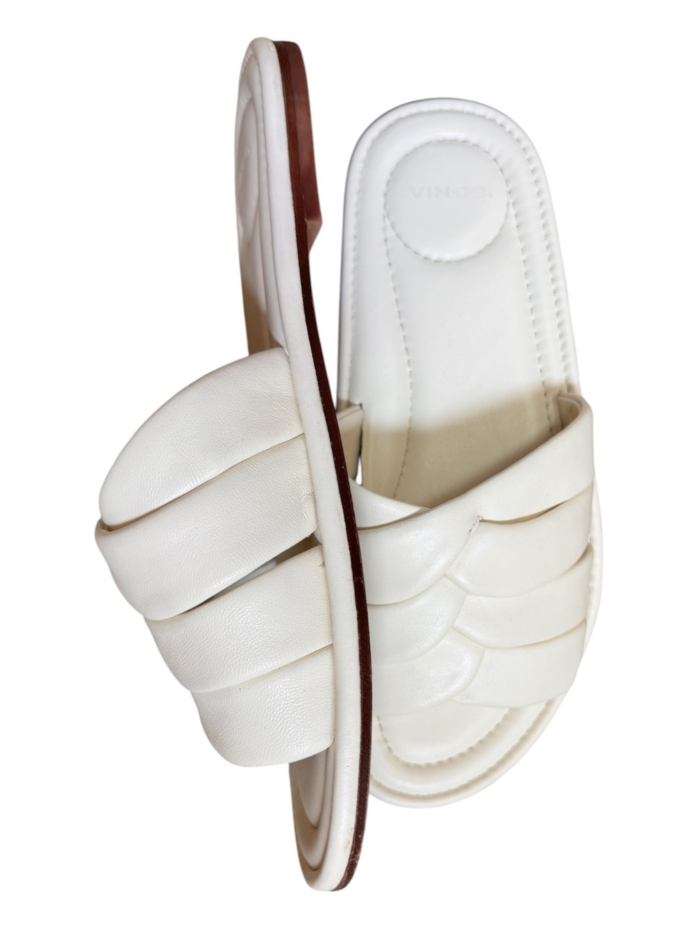 Vince Woven Leather Slide Sandals White Cushioned Footbed Size 8 EU 38.5 - Picture 4 of 5